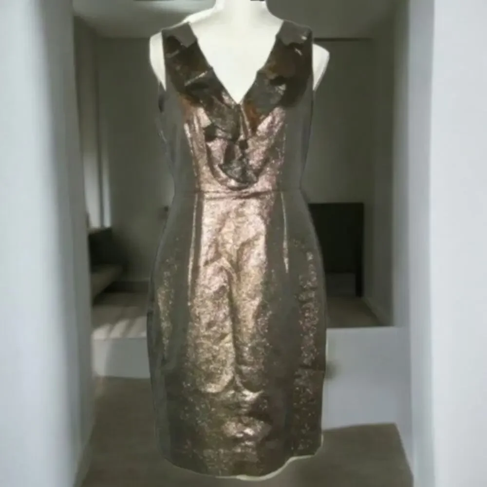 NWT - Kate Spade Gold Metallic Ruffle Vannie Dress Size: 8